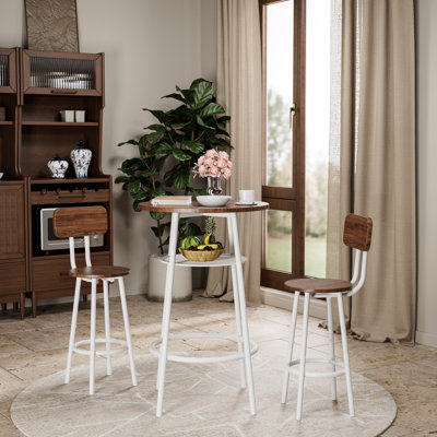 Ensemble de table bistro 3 pièces avec 2 tabourets, dossiers et tablette de rangement Modern | Idée de cadeau