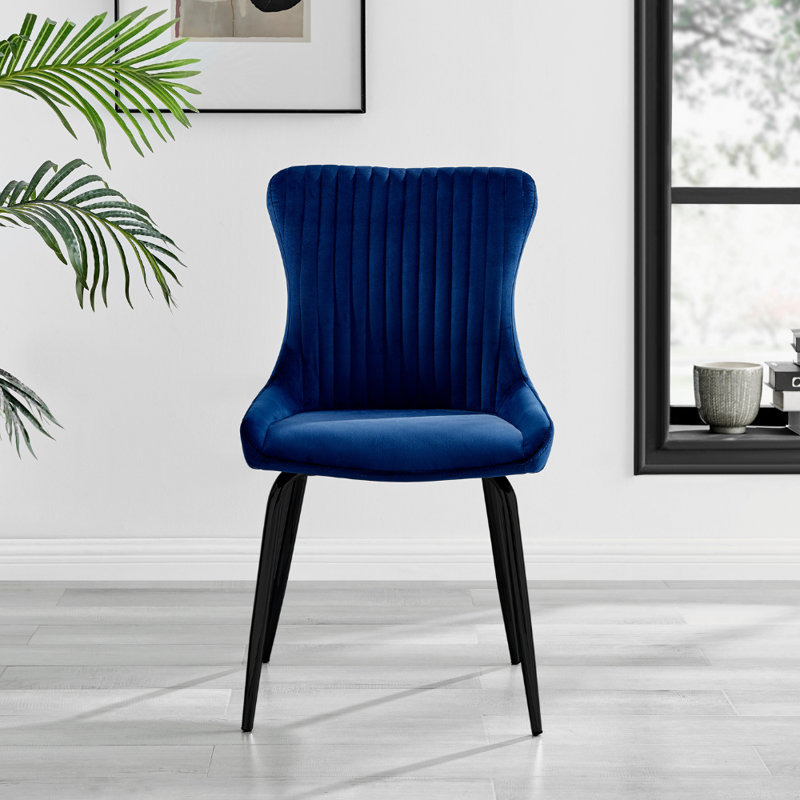 Illman Luxury Velvet Upholstered Dining Chair - Elegant Modern Deco Style, Blue, Black