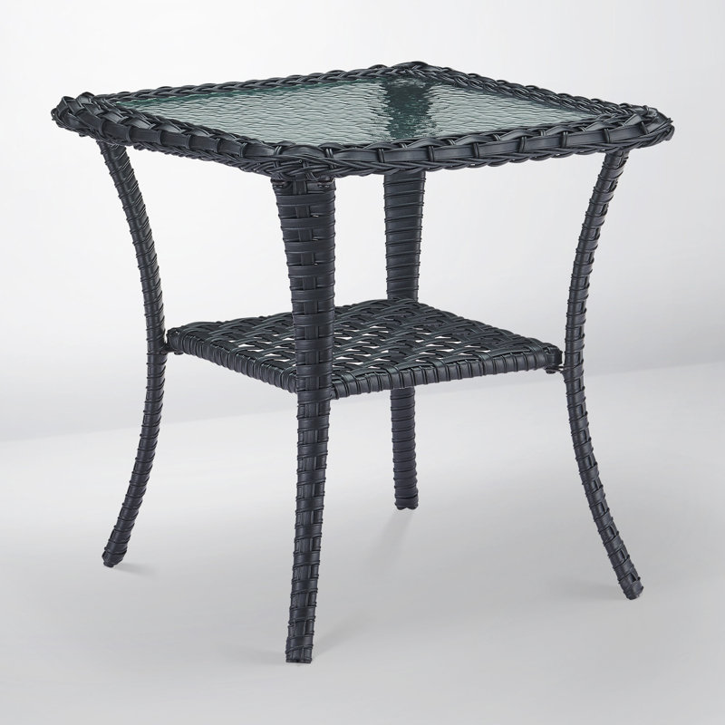 Square Glass Outdoor Coffee Table , 19.7 " W 19.7 " D, Black