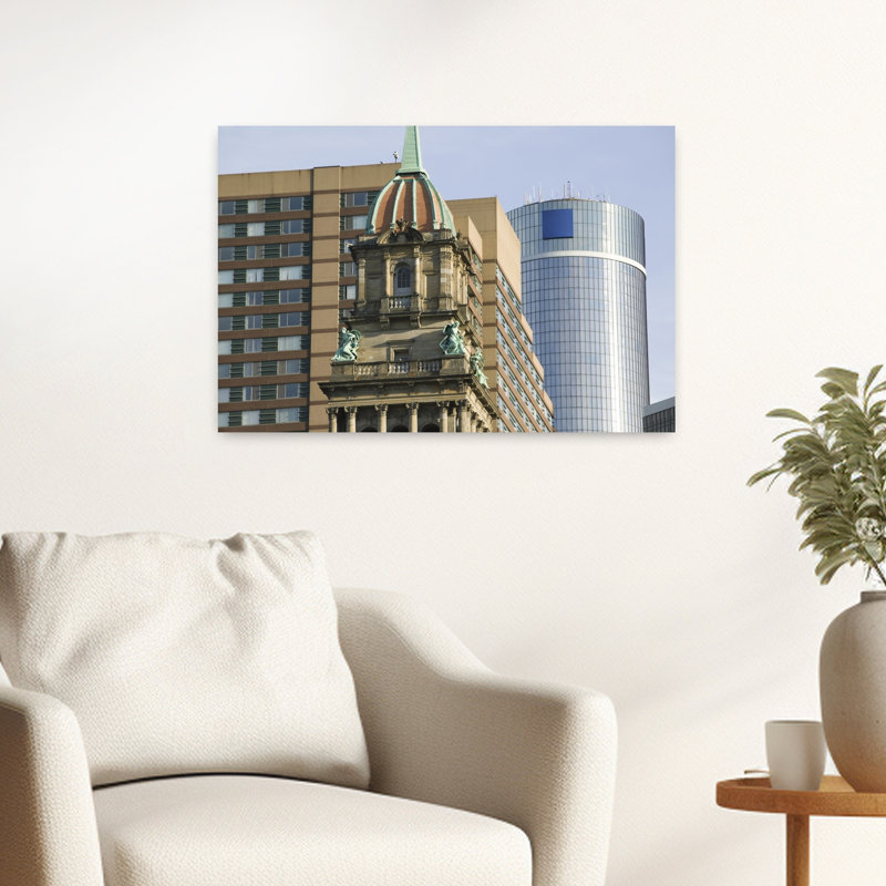 Wayne County Building and Renaissance Center Detroit Michigan USA 1 Piece Wrapped Canvas Wall Art, 60.96 cm H x 40.64 cm W