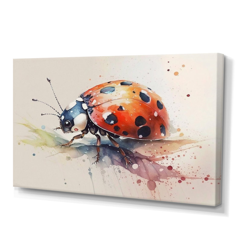 «Ladybug on a Leaf Watercolor», reproduction sur toile, L 40 po x H 30 po, Toile tendue