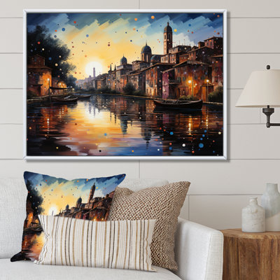 Yellow Canal Urban Reflections Pointillism II, reproduction d'art sur toile