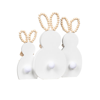 Bunny Trio with Beaded Ears Wood Table Décor, 11.25"L