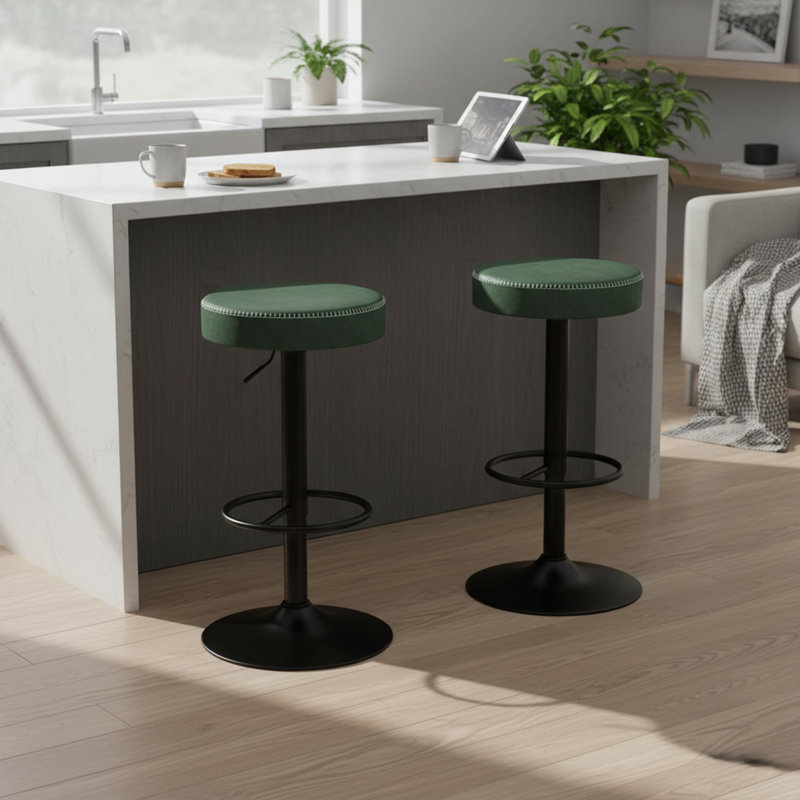 Adjustable Height Counter Stool with Metal Frame, Green