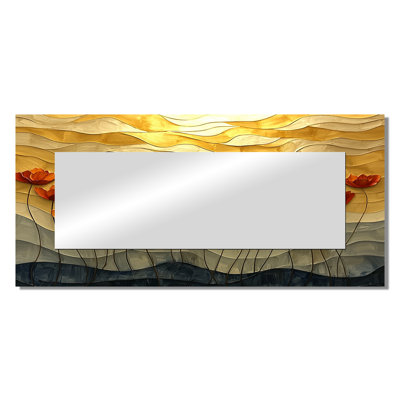 Sunset Waves Of Poppies Field I - Floral Mirror Wall Art - Printed On Metal