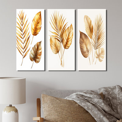 «Brown Tropical Beiges Leaves I», collection d'art mural palmiers et palmiers