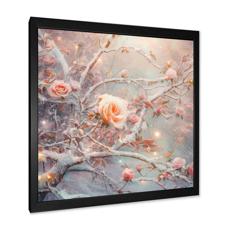 «Peach Garden Of Roses II», reproduction d'art sur toile, H 30 po x l 30 po x P 1 po, Cadre photo noir