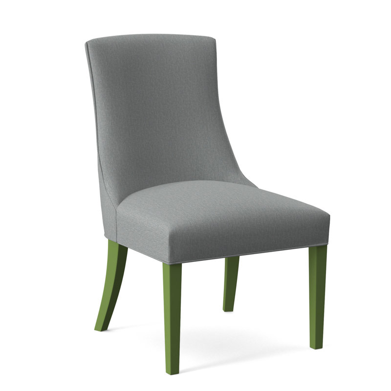 Tuxedo Slipper Dining Chair, Bisque Finish, Light Blue Performance Fabric; 0851-55