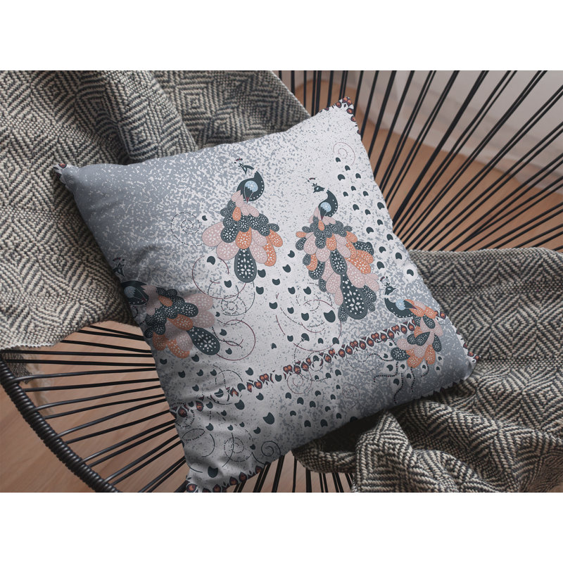 Coussin intérieur zippé Painted Peacock Broadcloth, 18" x 18", Gris / blanc