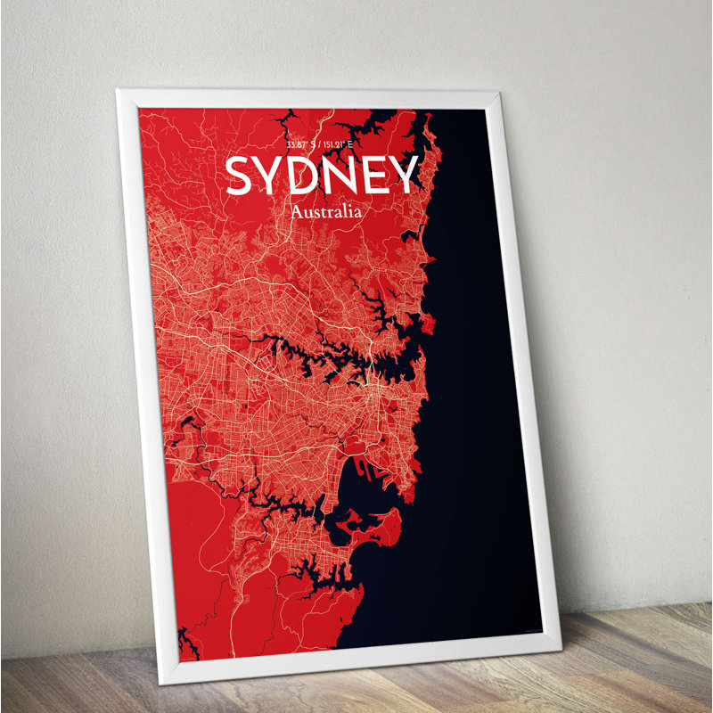 Sydney City Map - No Frame Print, 91.4cm H x 61cm W x 0.13cm D