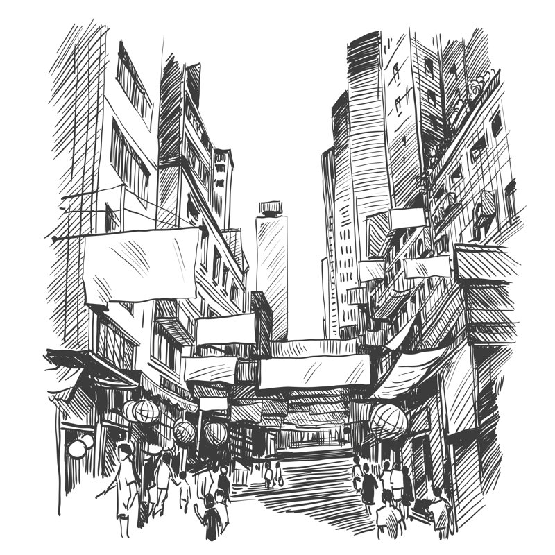 Panorama Of The City Seamless Pattern - Wrapped Canvas Print, 30cm H x 30cm W x 3.8cm D