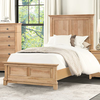 Style de lit simple avec tête de lit en chêne naturel, bois d'hévéa, bois d'ingénierie, placage massif et pacanier pour la chambre à coucher
