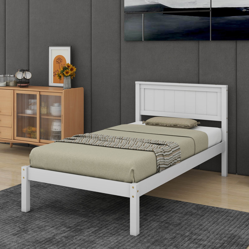 Platform Bed With Headboard, Twin, White