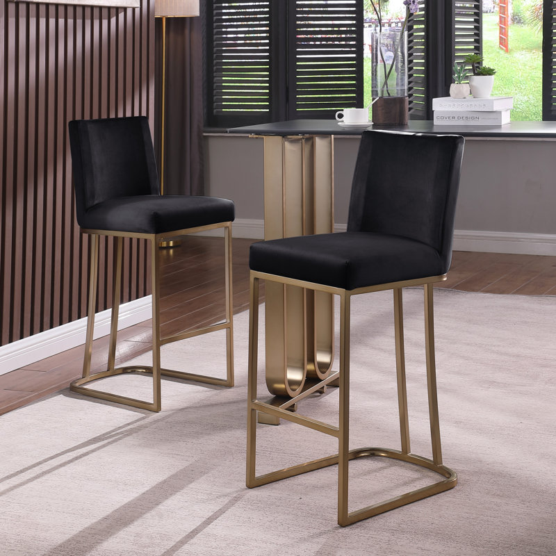 Ensemble de 2 tabourets de bar de 26 po de hauteur avec dossier, tabourets de bar brossés dorés Wokers