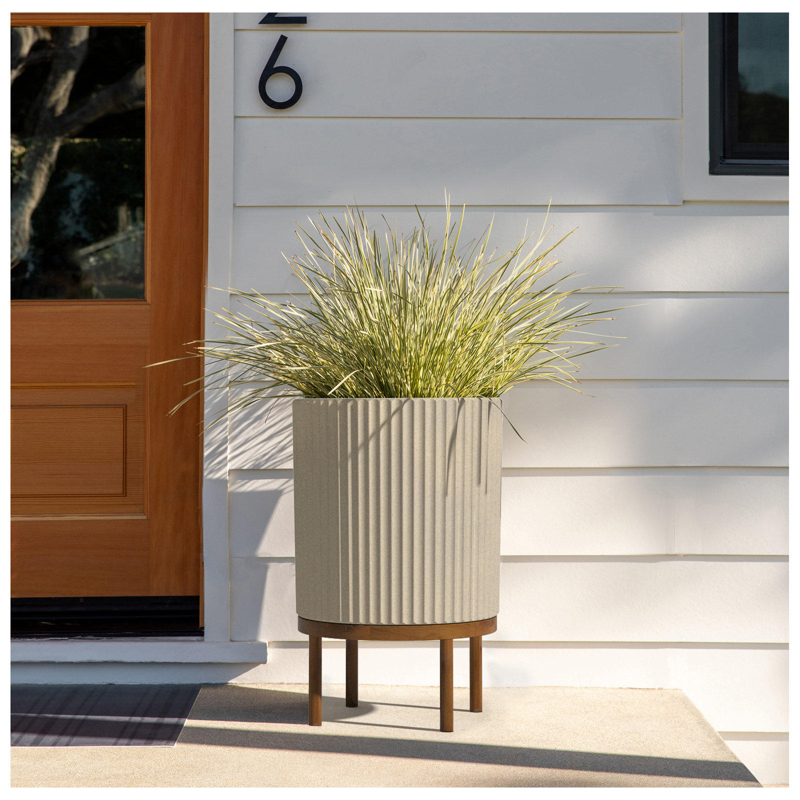 Demi Series Planter with Stand, 1, Sand/Brown, 22" H x 14.75" W x 14.75" D