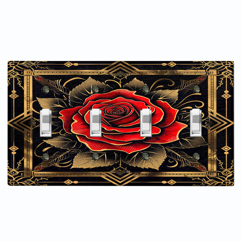 Couvercle de plaque d'interrupteur en métal; Bascule 4 bandes US Standard - rose gothique Art déco, # 4 Quad bascule