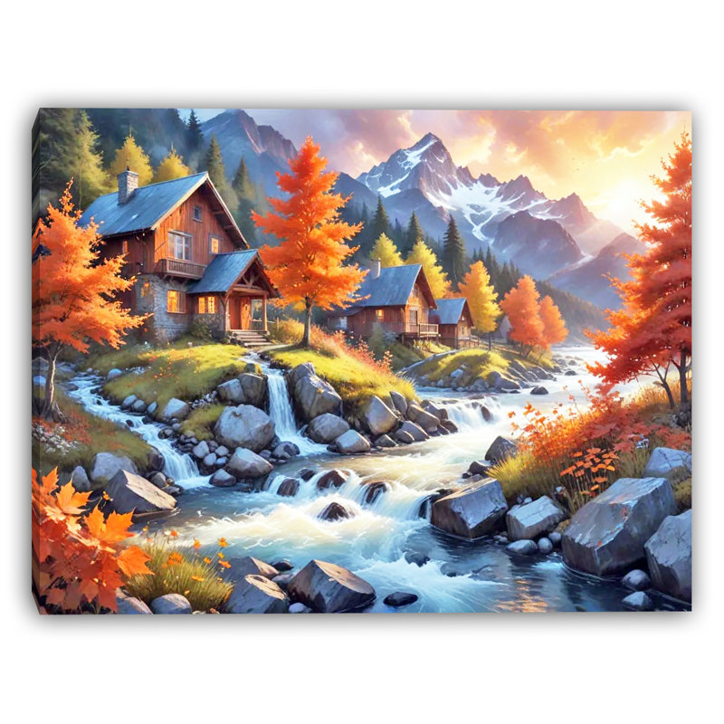 «Autumn Cabins» par Mountain Stream, art mural sur toile tendue