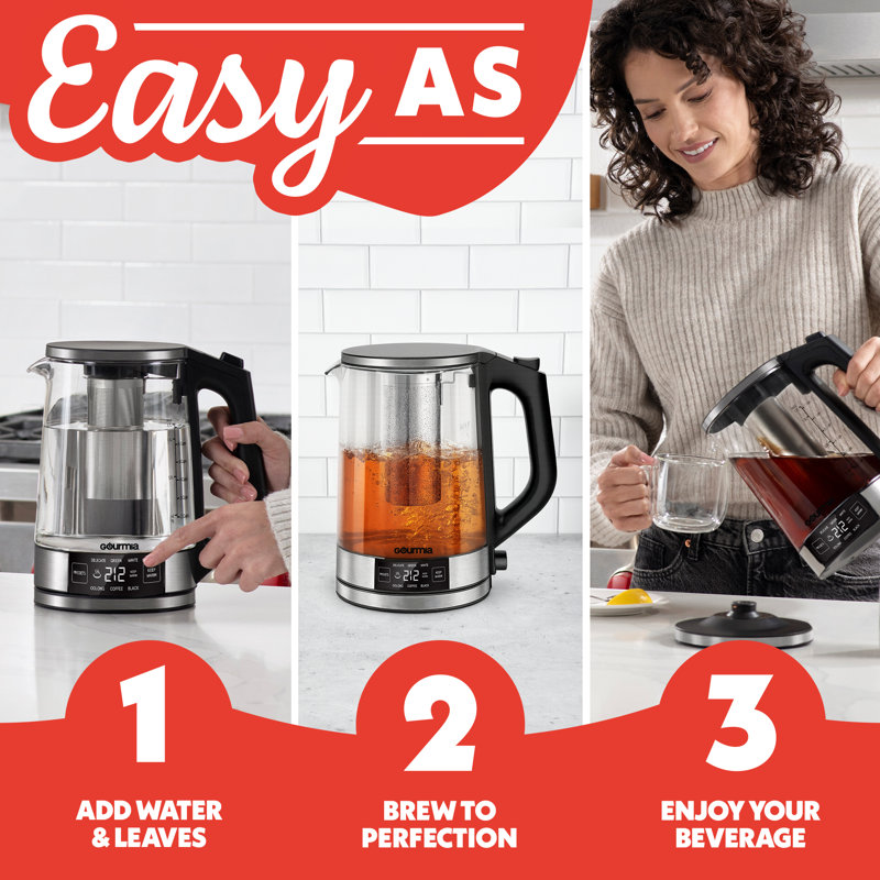 Gourmia 1.7 Litre Electric Glass Kettle With Removable Infuser And Keep Warm