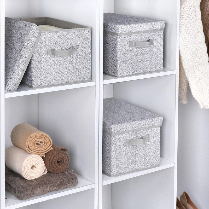 Foldable Storage Bins With Lids, Storage Boxes With Handles, Closet Shelf Organizer, Fabric Storage Baskets For Bedroom, Decorative Storage Containers, Large, Ash Gray, 3-Pack