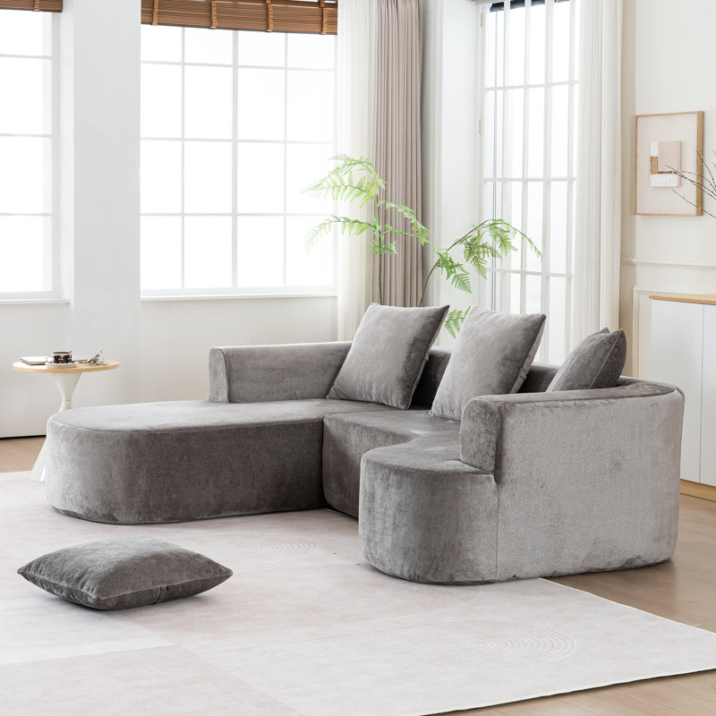 Modular Boneless L-shaped SOFA, Sponge Compression SOFA, Non Assembly SOFA, Gray
