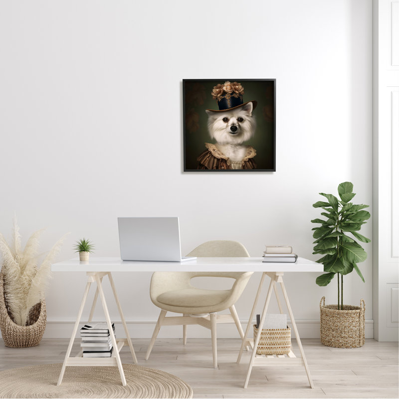 Ba-933 - Portrait de chien de style rétro encadré sur bois, Giclée encadrée noir minuit, H 24 po x l 24 po x P 1,5 po