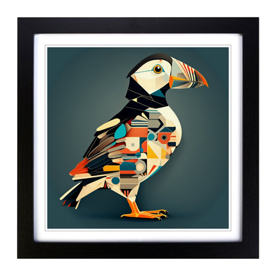 Puffin Constructivism - Single Picture Frame Print on Wood