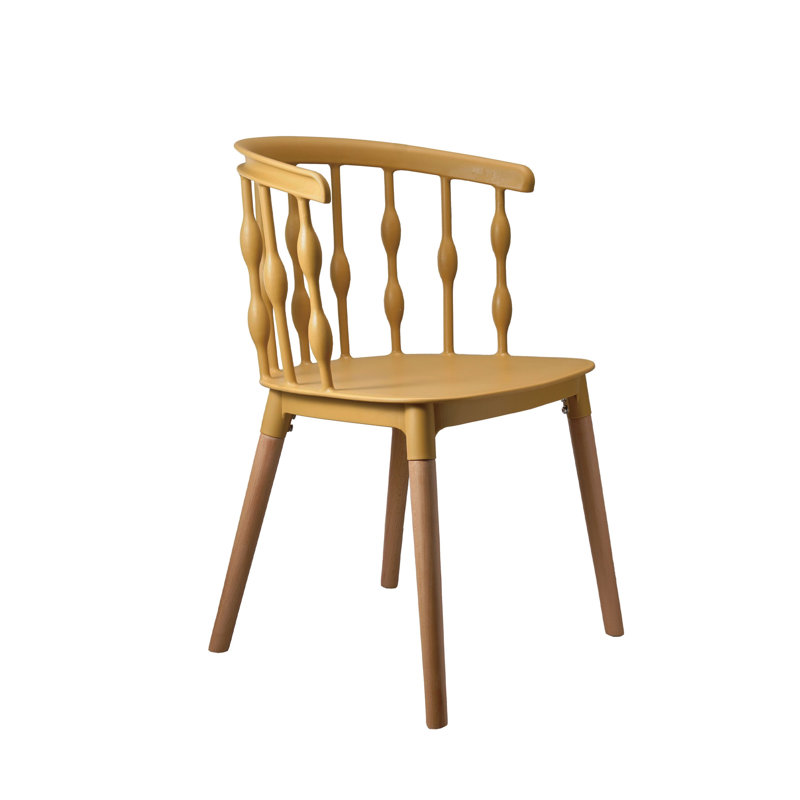 Chaise de salle à manger de style Shaker avec pieds en bois, jaune moutarde et finition naturelle