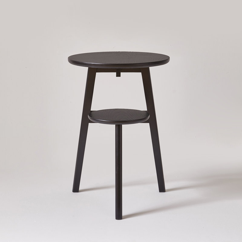 Table de bout 2 pièces Mid-Century en bois d'hévéa massif avec tablette de rangement à 2 niveaux, Noir