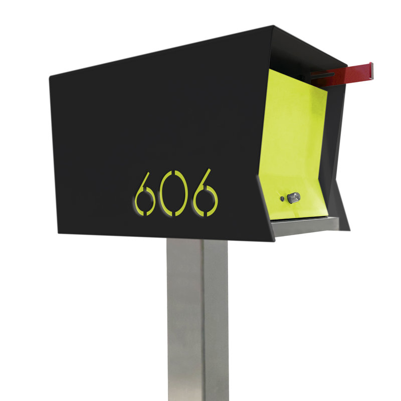 RetroBox Post Mounted Mailbox, Yes, Black/Lemon Lime
