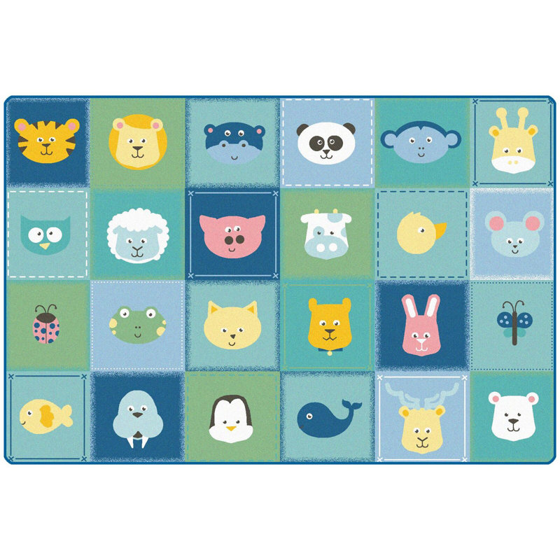 Tapis bleu clair touffeté à motif animal Kidsoft, Rectangulaire 8 pi 4 po x 12 pi