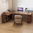 Nut-brown L-Shaped Solid Wood with 3 drawers desk-90472302-90472300