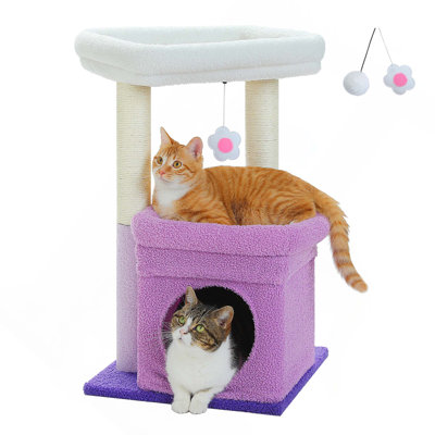 Arbre à chat, tour de chat avec cactus avec condos privé, poteaux à griffer en sisal naturel et pompon en peluche pour petits chats d'intérieur