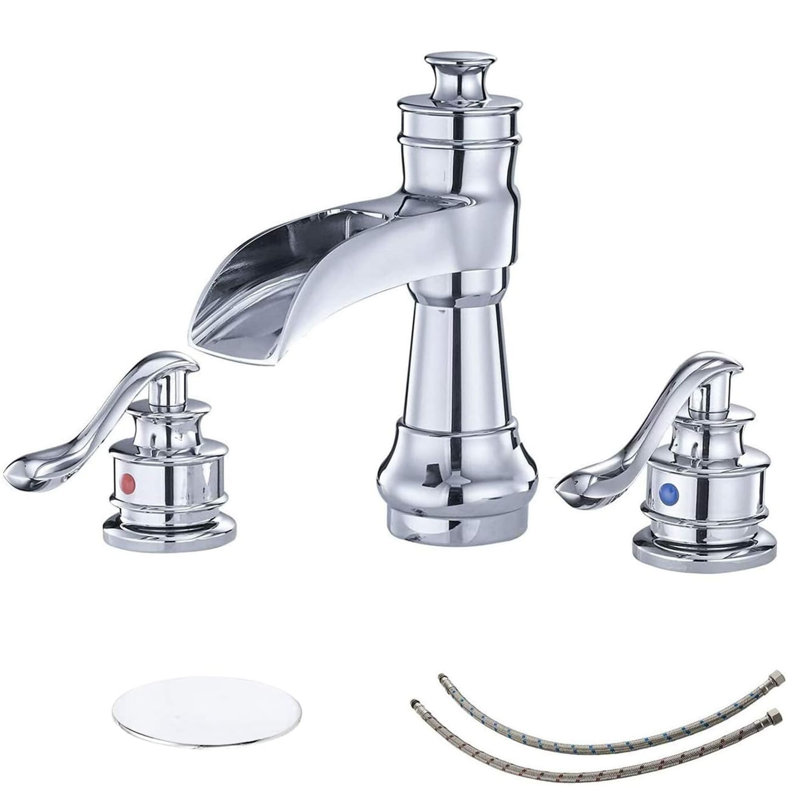8 Inch Widespread Bathroom Faucet With Drain Assembly 3 Hole Waterfall Bathroom Sink Faucet 2 Handle Brass Bathroom Basin Taps With Valve