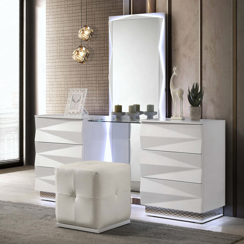 Ensemble coiffeuse blanche avec miroir, tiroirs de rangement, style contemporain