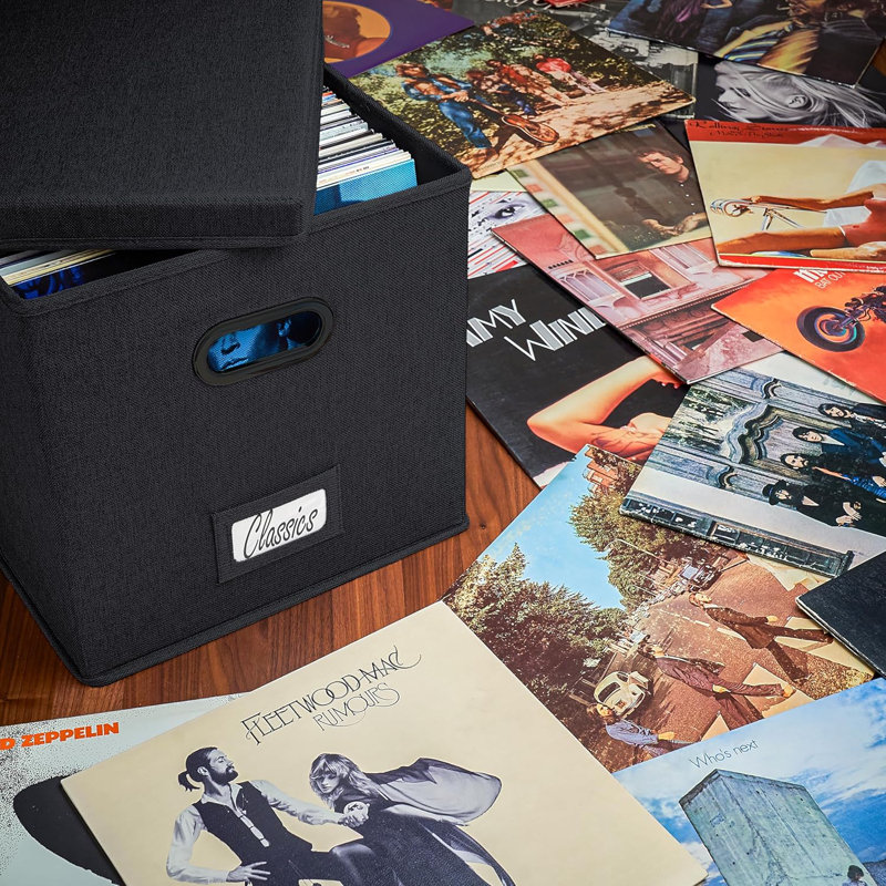 Decorative Vinyl Record Storage Box for 50+ Single Records
