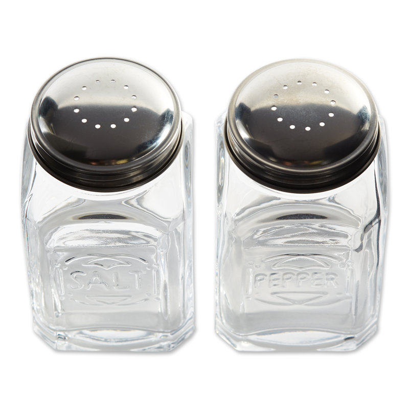 Clear Glass Retro Salt and Pepper Shaker Set with Stainless Steel Lids