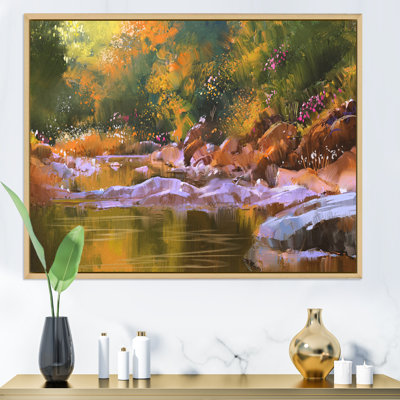 " River Lines With Stones In Beautiful Forest " Painting Print