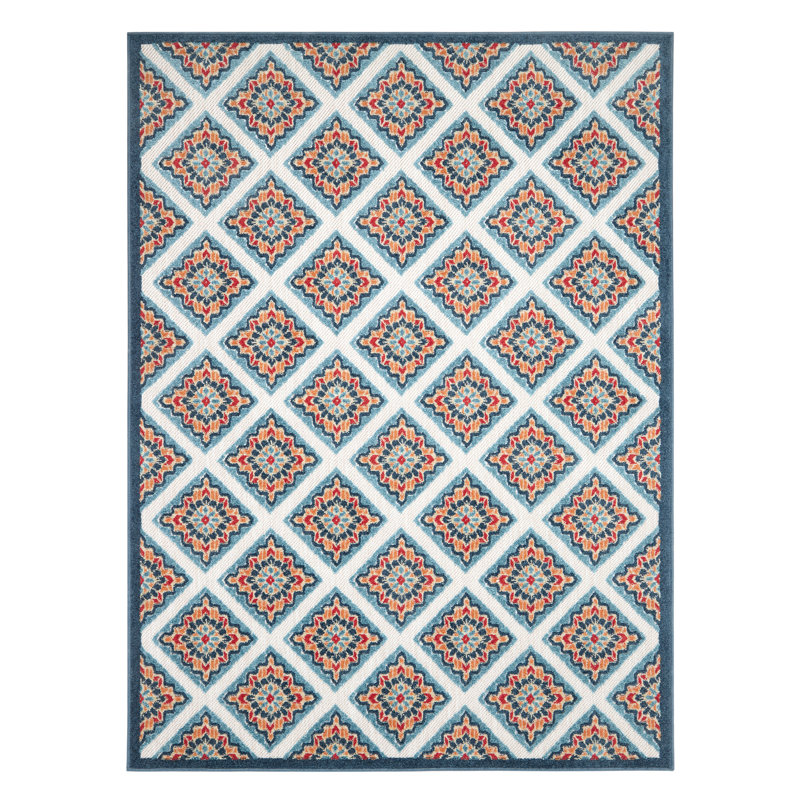 TOWN & COUNTRY EVERYDAY Brooks Retro Geo Outdoor Rug Red/Multi, Rectangle 3'11" x 5'2"