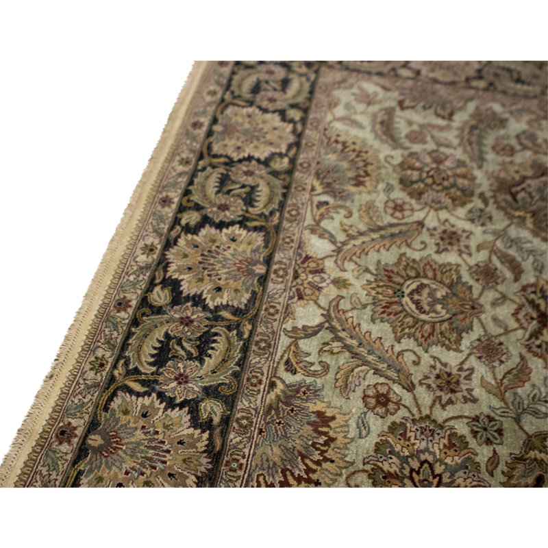 Tapis vert clair et noir noué à la main de haute qualité