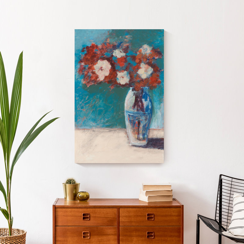 Reproduction d’art sur toile tendue sur toile rouge fleurs rouges
