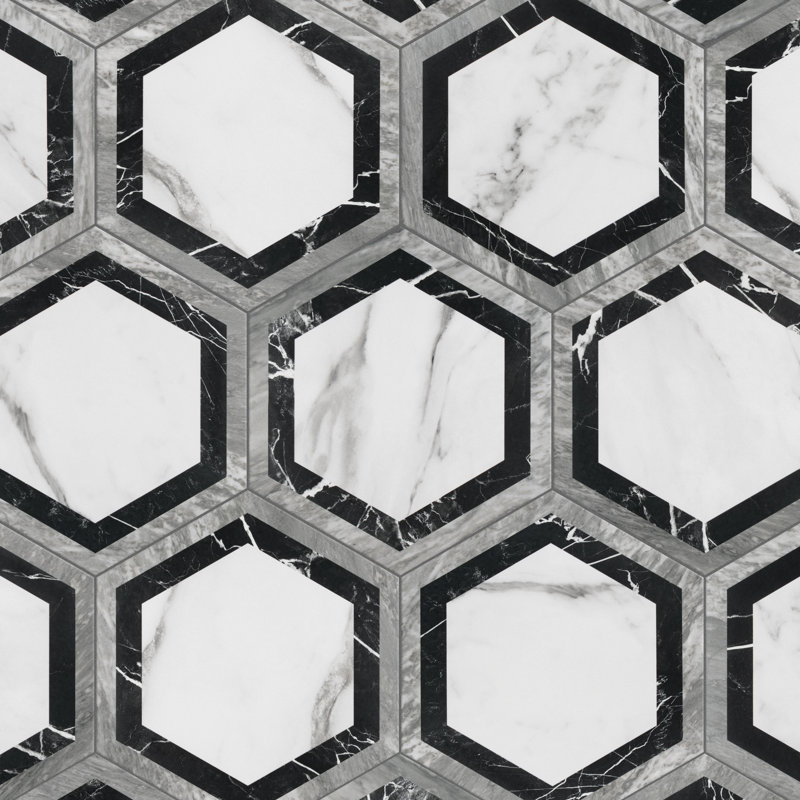 BioTech 11" x 13" Porcelain Wall & Floor Tile, Gray/Black