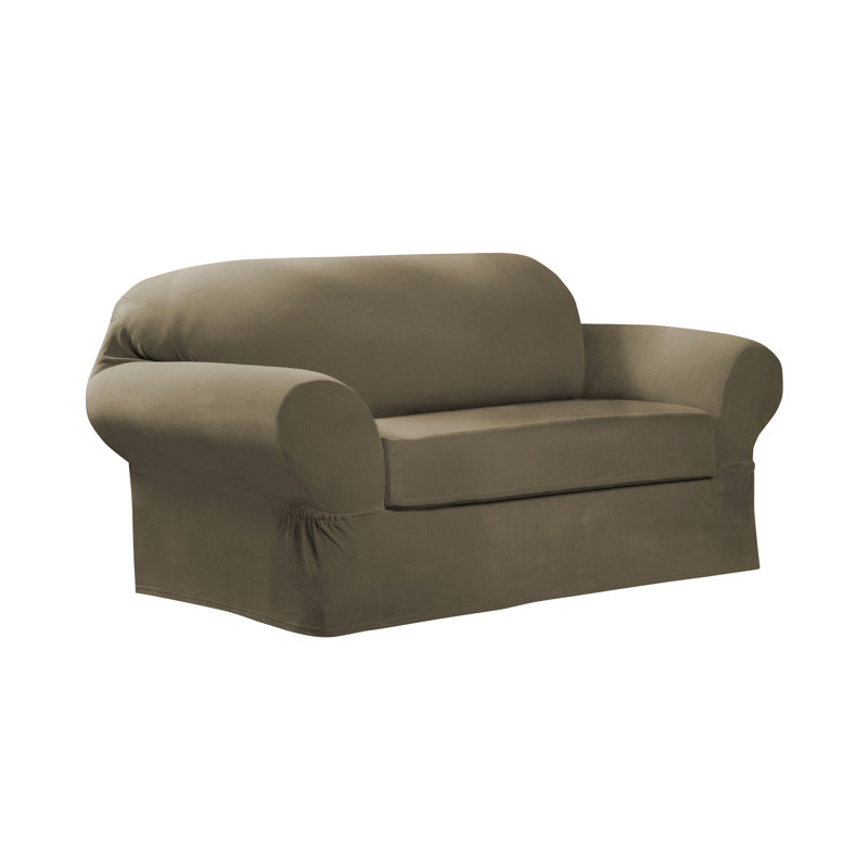 Stretchable Box Cushion Loveseat Slipcover, Moss