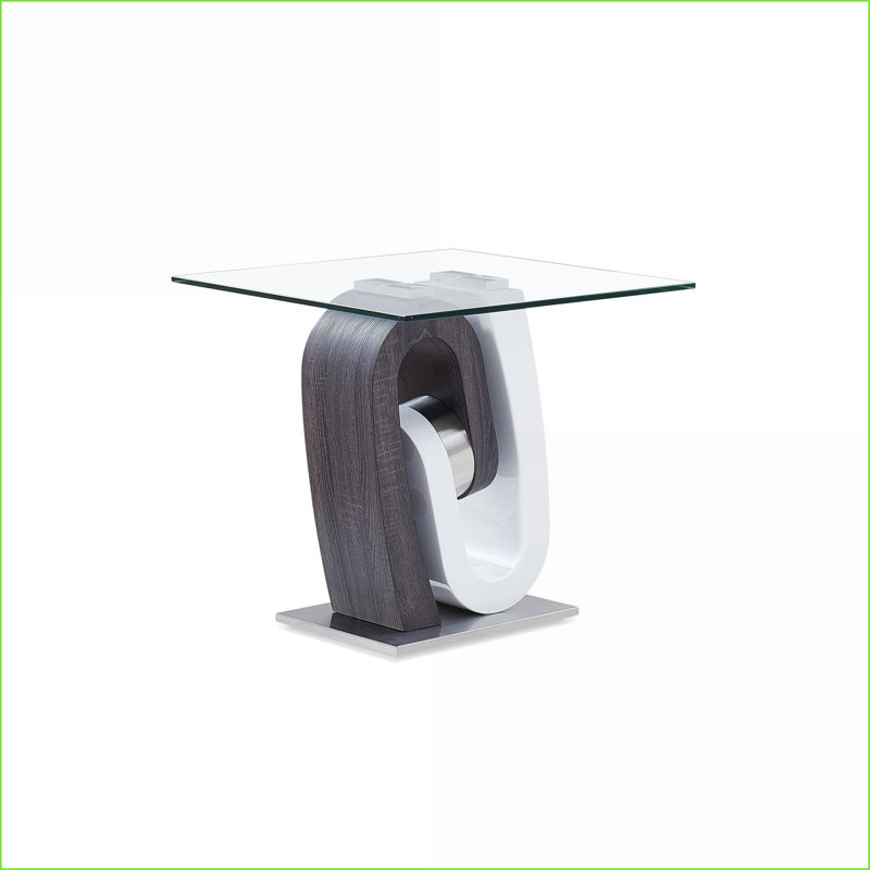 Table basse en verre transparent avec base piédestal bicolore - facile à nettoyer, parfaite pour les salons