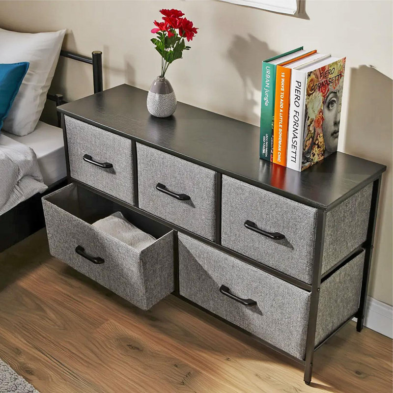 Metal 100cm W Chest of Drawers, Black/Grey
