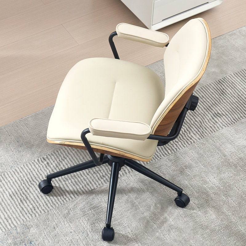 Upholstered Swivel  Office Chair with Adjustable Back, Beige