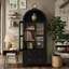 Grand garde-manger arqué de 71 po avec portes en verre, armoire de rangement style campagne moderne avec 2 grands tiroirs et tablettes réglables, blanc / noir-548056407
