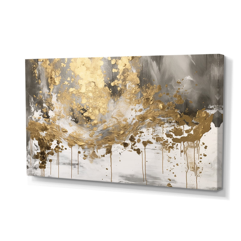 Modern Golden Drip - Abstract Wall Art, 40" H x 60" W