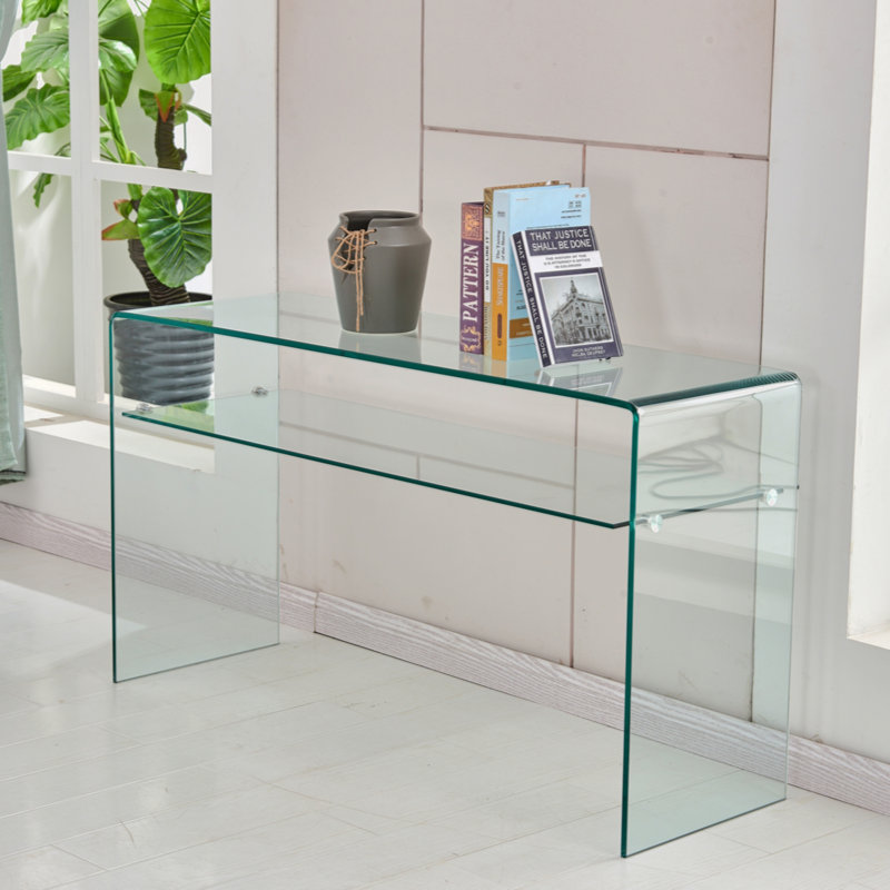 Glass Console Table, Transparent Tempered  Glass Console Table With Rounded Edges Desks, Sofa Table