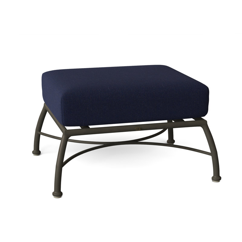 Majorca Outdoor Ottoman with Cushion, Linen Navy, Welt