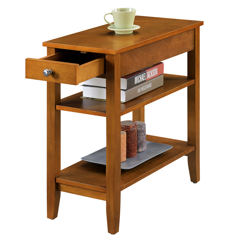 Carbin End Table with Drawer and Shelves, Light Walnut